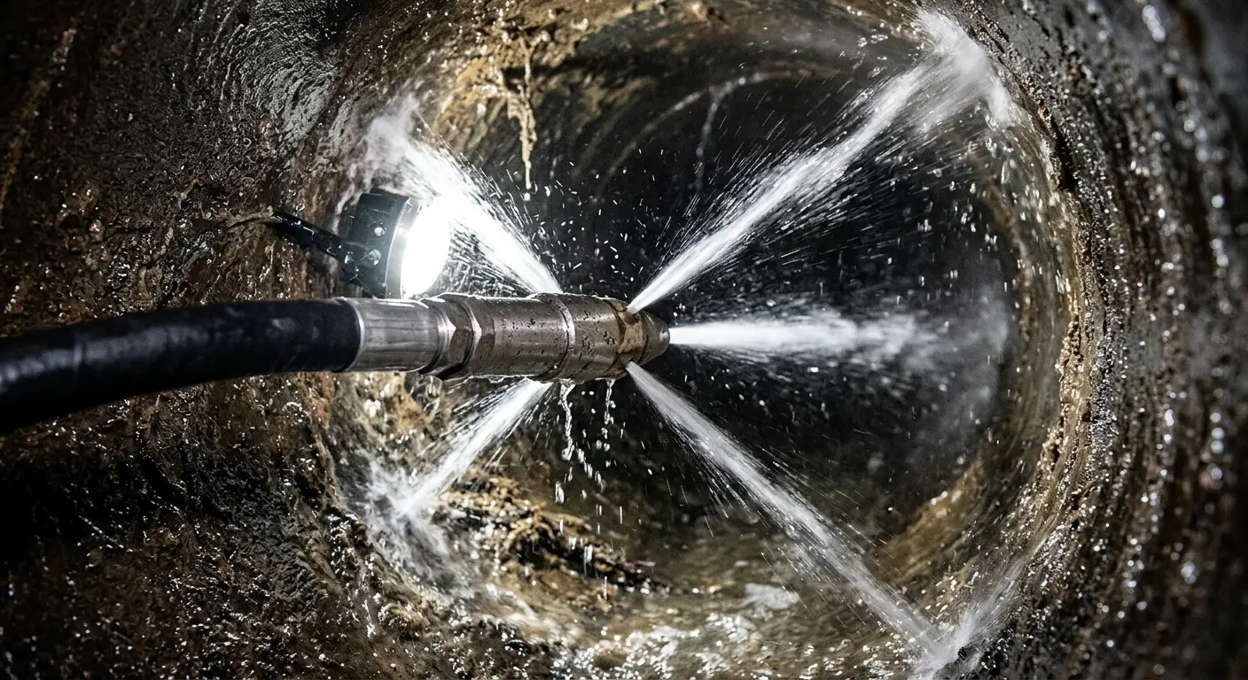 High-pressure hydro jetting nozzle cleaning sewer pipe for Sewer Line Relining in Lakeside